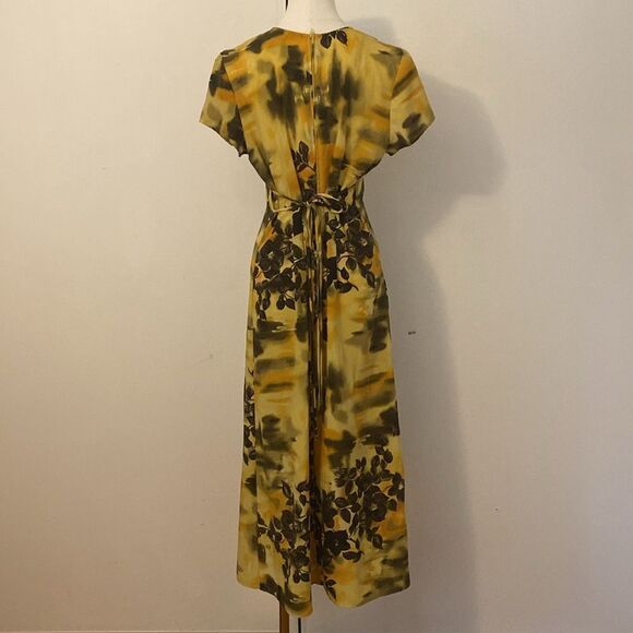 Vintage 90's Joni Blair Yellow Floral Tie Back Maxi Dress Size Medium - Picture 6 of 15